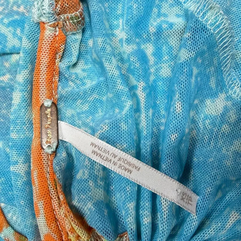 Free People Its My Party Mesh Top‎ Orange Blue Paisley Open Back Crop XS